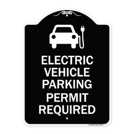 Signmission Electric Vehicle Parking Permit Required Heavy-Gauge Aluminum Sign, 24" x 18", BW-1824-24114 A-DES-BW-1824-24114